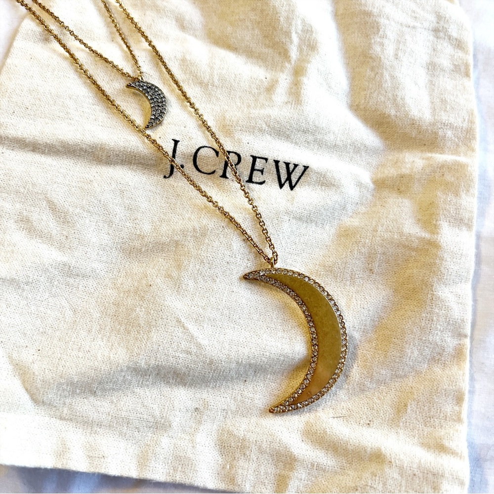 J. Crew Gold and Rhinestone Crescent Moon Layered Necklace
